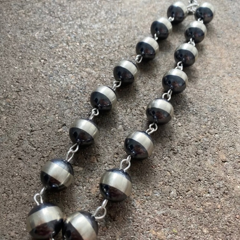 Sterling Silver 16mm Rosary Bead Necklace - image 8